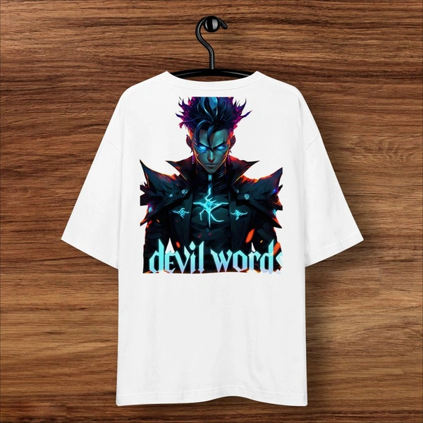Devil Word Stylish White Oversize Tshirt  - M