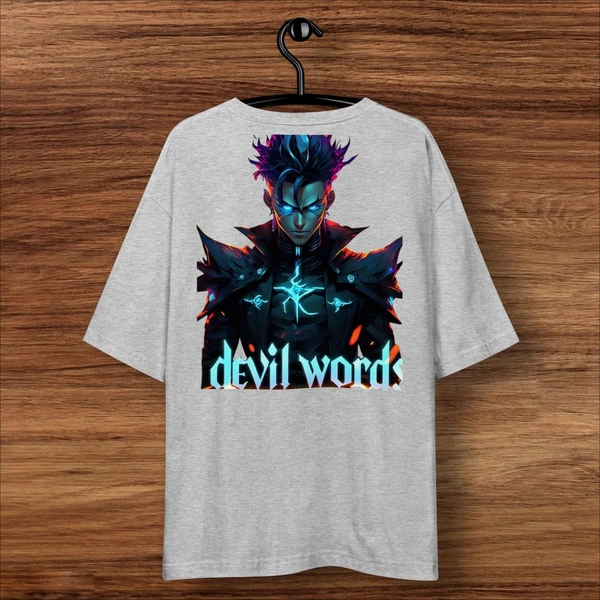 Devil Word Stylish Grey Oversize Tshirt  - XL