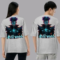 Devil Word Stylish Grey Oversize Tshirt  - XXL