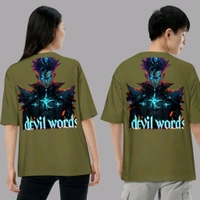 Devil Word Stylish Green Oversize Tshirt - XL