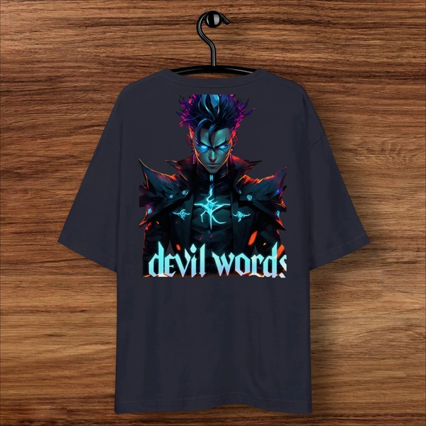 Devil Word Stylish Navy Oversize Tshirt - S