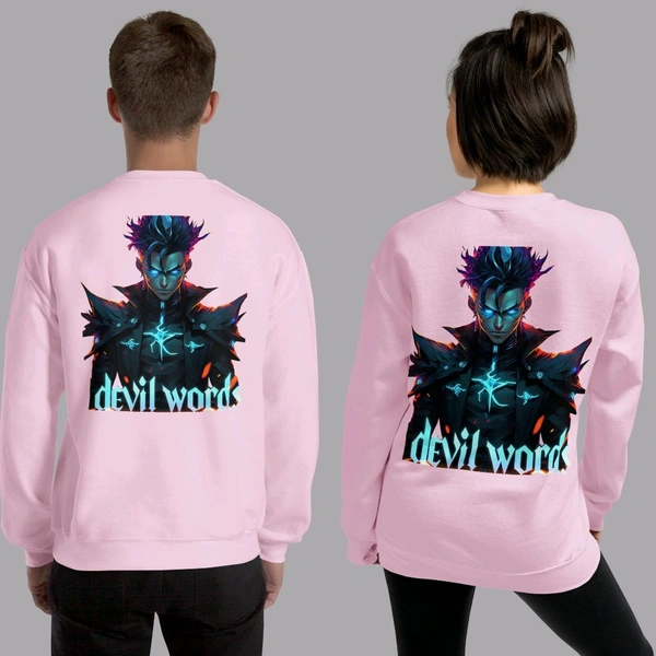 Devil Word Anime Stylish Pink Sweatshirt - M