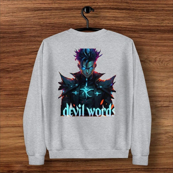 Devil Word Anime Stylish Grey Sweatshirt - XXL