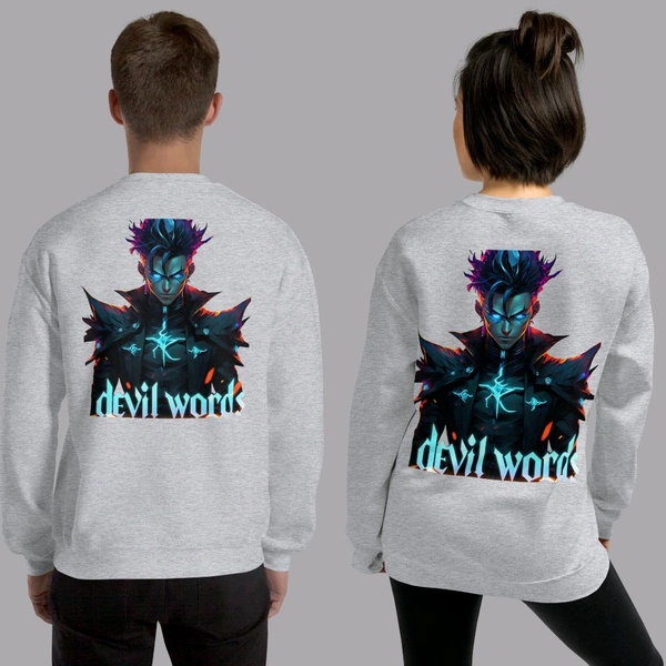 Devil Word Anime Stylish Grey Sweatshirt - XXL