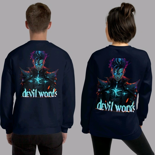 Devil Word Anime Stylish Navy Sweatshirt - M