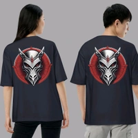 Devil Masked Printed Unisex Navy Oversized Tshirt - XL