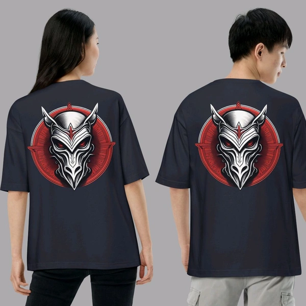 Devil Masked Printed Unisex Navy Oversized Tshirt - XL