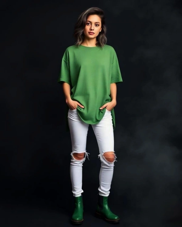 Stylish Green Oversized Women's Tshirt - S