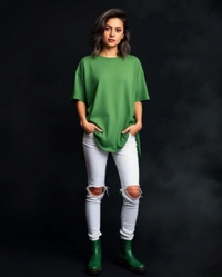 Stylish Green Oversized Women's Tshirt - XL