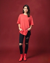 Stylish Coral Oversized Women's Tshirt - M
