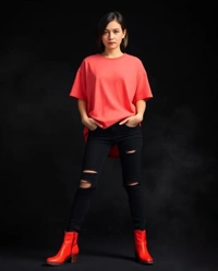 Stylish Coral Oversized Women's Tshirt - L