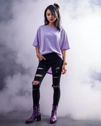 Stylish Lavender Oversized Women's Tshirt - S