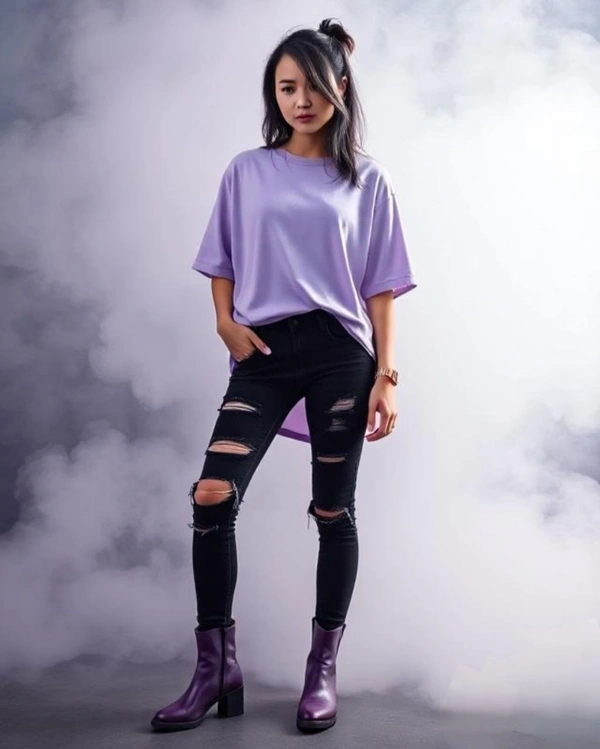 Stylish Lavender Oversized Women's Tshirt - S
