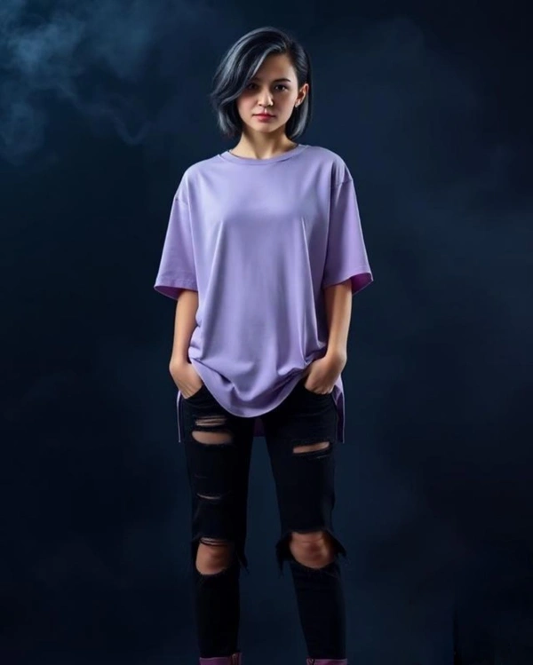 Stylish Lavender Oversized Women's Tshirt - M