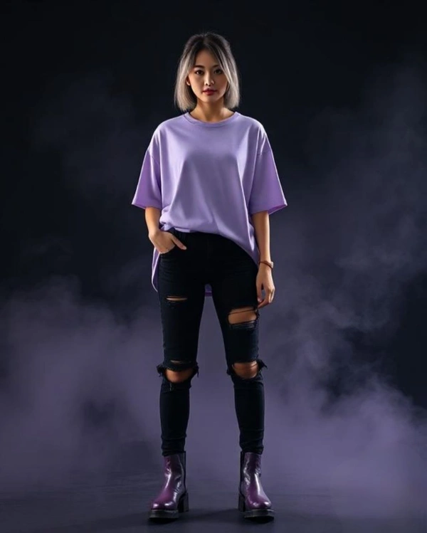 Stylish Lavender Oversized Women's Tshirt - XXL