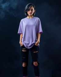 Stylish Lavender Oversized Women's Tshirt - L