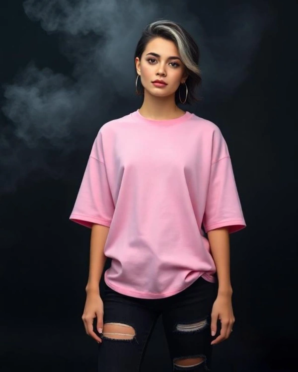 Stylish Light Pink Oversized Women's Tshirt - S