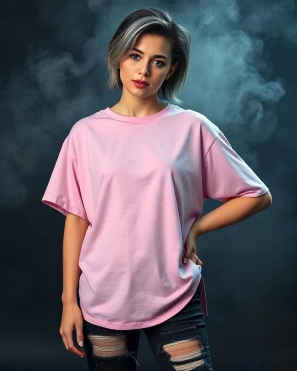 Stylish Light Pink Oversized Women's Tshirt - XL