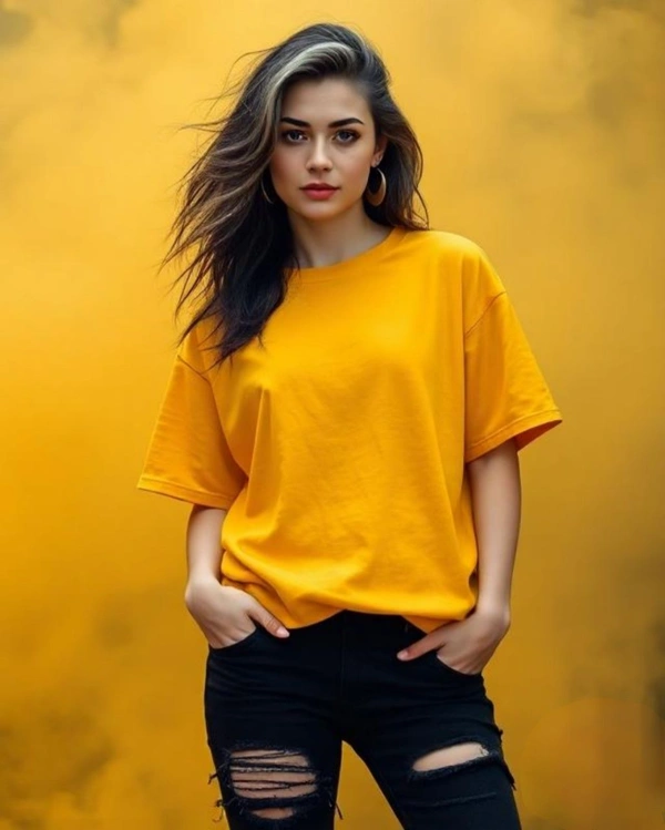 Stylish Golden Yellow Oversized Women's Tshirt - M
