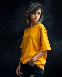 Stylish Golden Yellow Oversized Women's Tshirt - XL