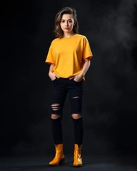 Stylish Golden Yellow Oversized Women's Tshirt - XXL