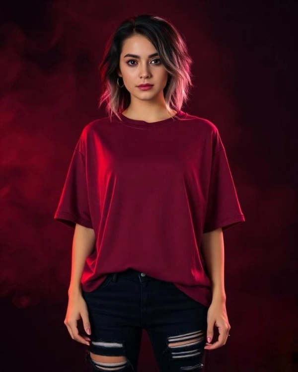 Stylish Maroon Oversized Women's Tshirt - S