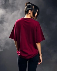 Stylish Maroon Oversized Women's Tshirt - S