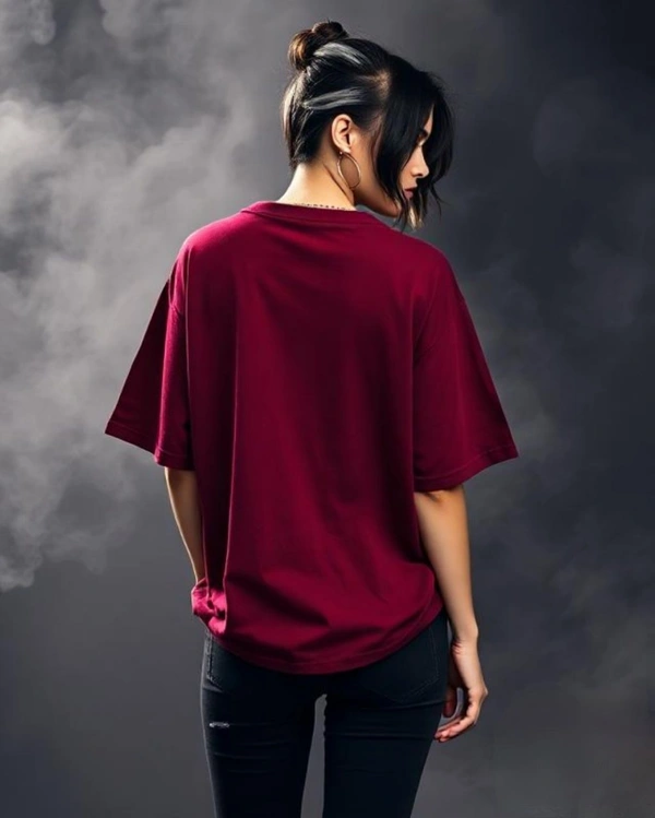 Stylish Maroon Oversized Women's Tshirt - S