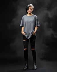 Stylish Grey Oversized Women's Tshirt - S