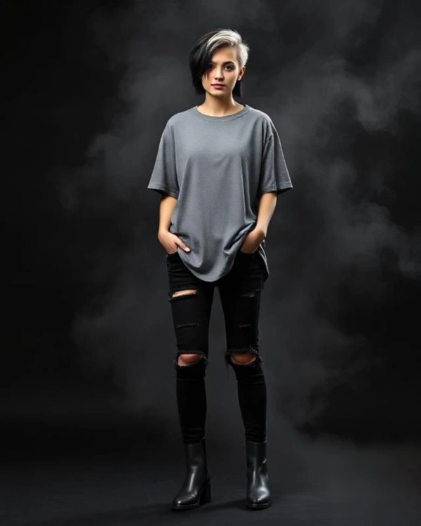 Stylish Grey Oversized Women's Tshirt - S