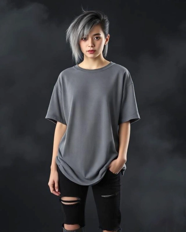Stylish Grey Oversized Women's Tshirt - XL
