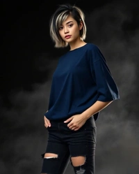 Stylish Navy Oversized Women's Tshirt - S