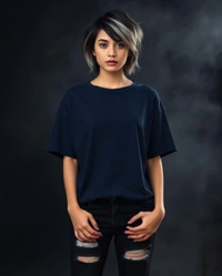 Stylish Navy Oversized Women's Tshirt - S
