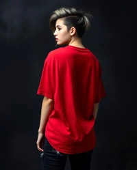 Stylish Red Oversized Women's Tshirt - M