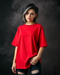 Stylish Red Oversized Women's Tshirt - L
