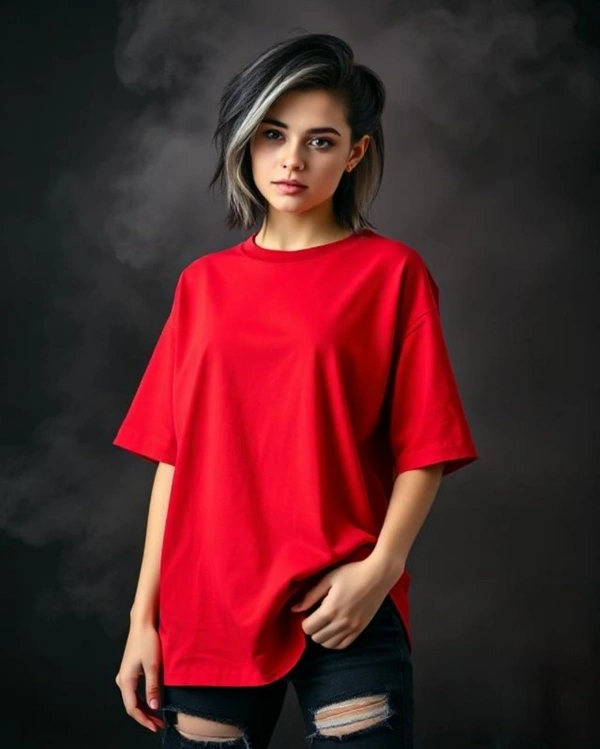 Stylish Red Oversized Women's Tshirt - L