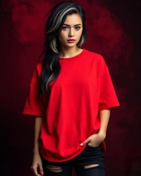 Stylish Red Oversized Women's Tshirt - L