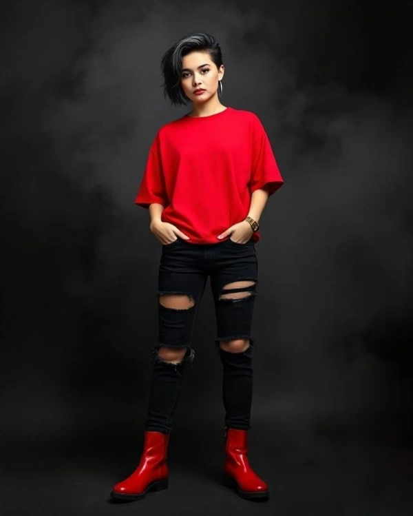 Stylish Red Oversized Women's Tshirt - XXL
