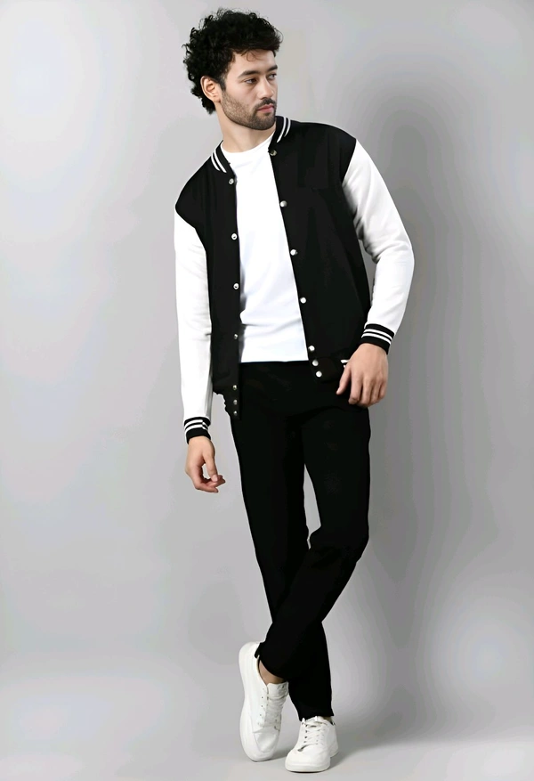 Stylish Black Varsity Jacket - L