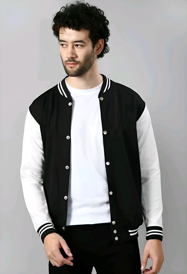 Stylish Black Varsity Jacket - L