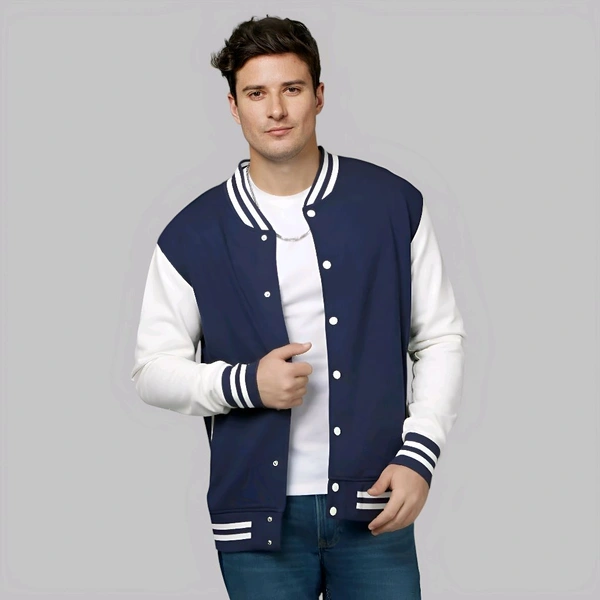 Stylish Navy Blue Varsity Jacket - M