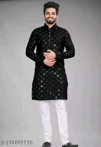 Men Kurta - Black, XXL