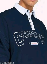 Chicago Printed Typography Navy Blue Tshirt - M