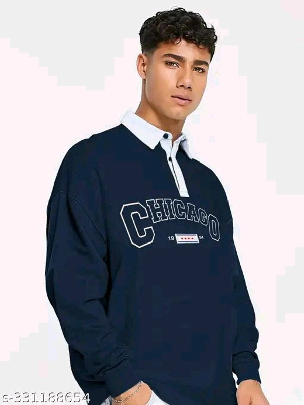 Chicago Printed Typography Navy Blue Tshirt - XL