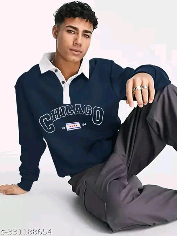 Chicago Printed Typography Navy Blue Tshirt - XL