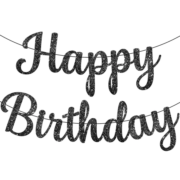 Black Cursive "Happy Birthday" Banner with Ribbon – Glossy Finish