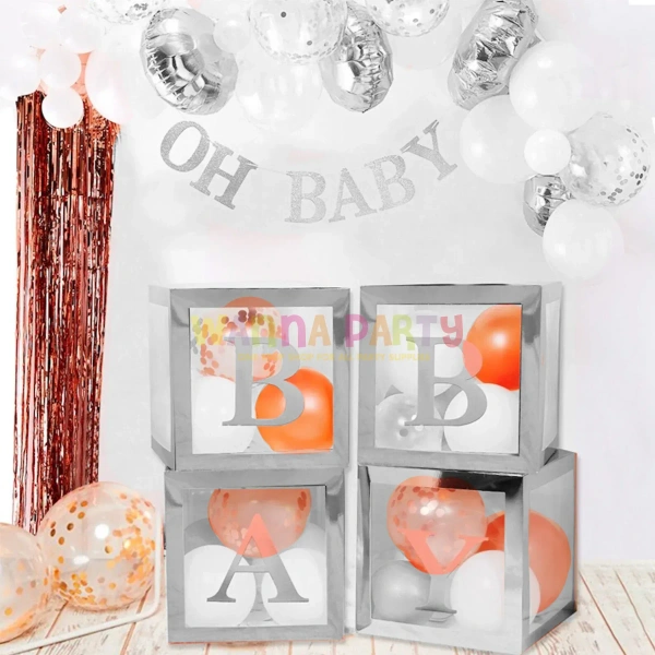 KIWI PARTY Silver Baby Balloon Box Set for Baby Shower, Gender Reveal & First Birthday