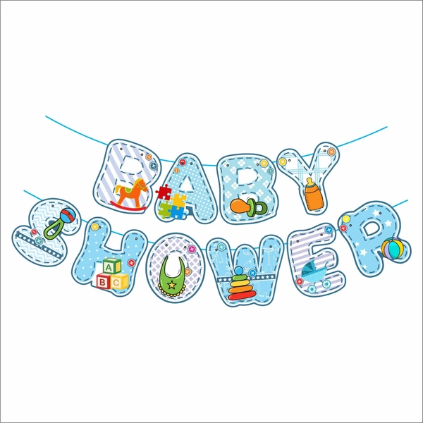 Baby Shower Banner – Gift Box Blue Cartoon Print (Wholesale)