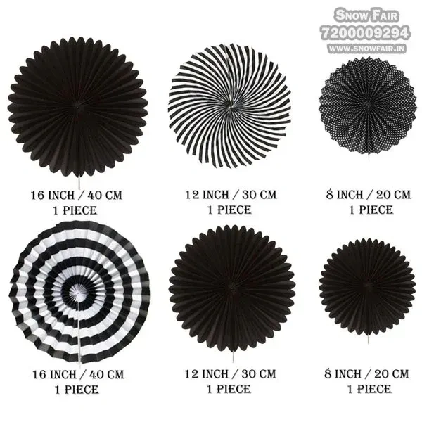 PAPER FAN BLACK COLOUR 6 PCS SET