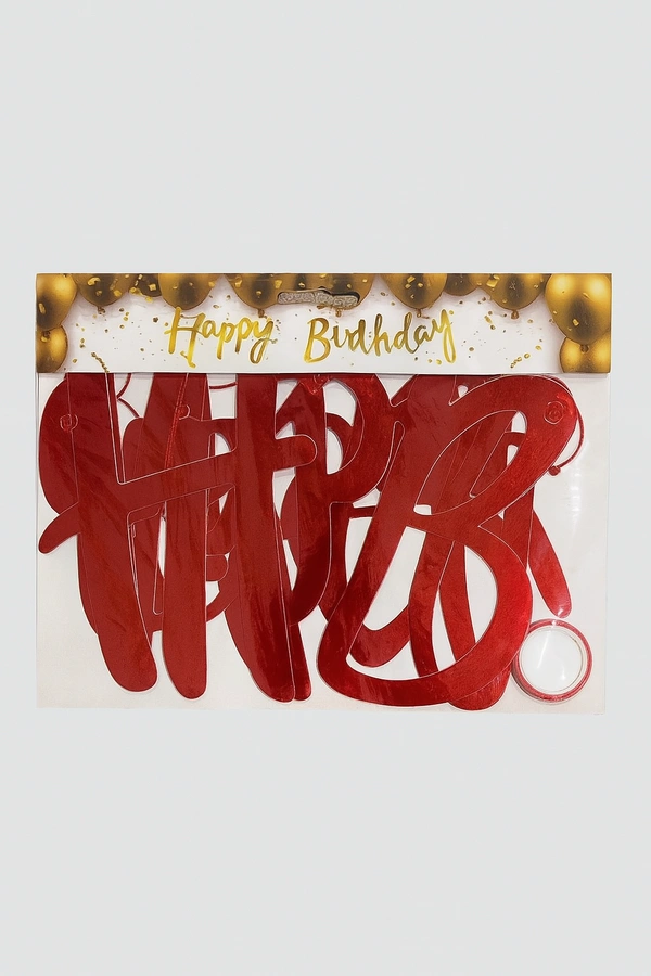 Red Cursive "Happy Birthday" Banner with Ribbon – Glossy Finish